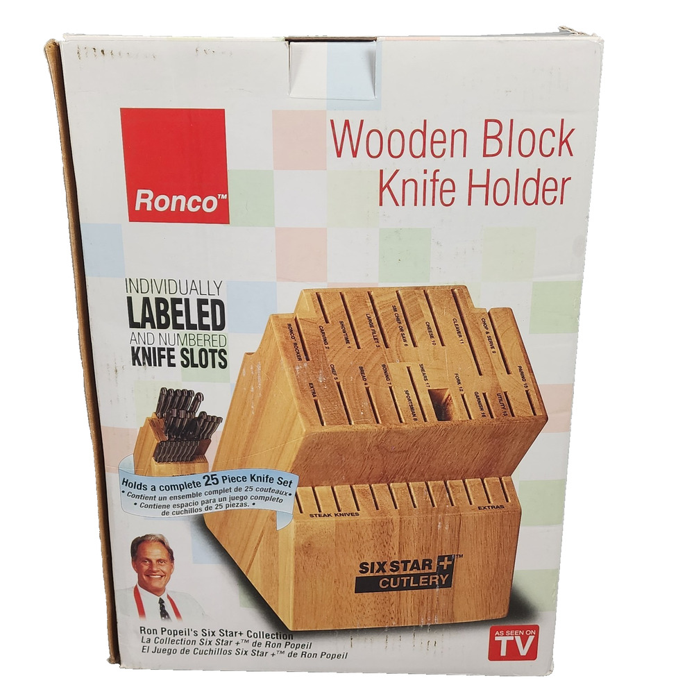 Ronco Wooden Block Knife Holder Holds 25 Knife Set New Old Stock